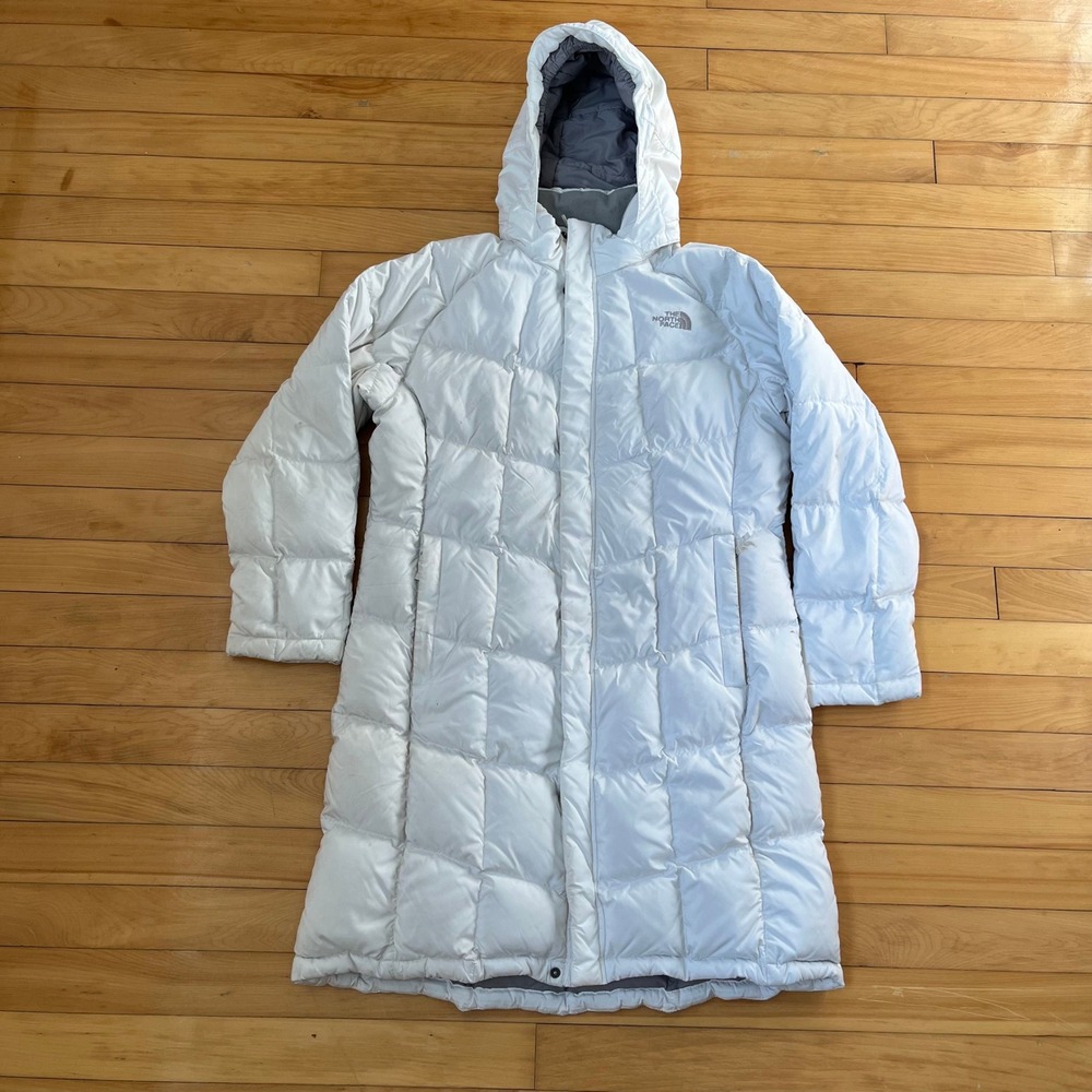 The North Face Womens White Hooded Quilted Down Parka Puffer Coat Mid Length